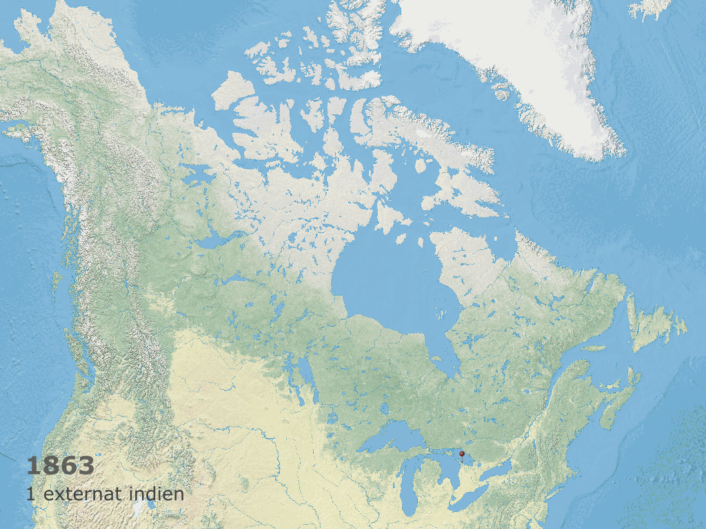 Carte animée des Externats indiens fédéraux au Canada de 1864 à 2000